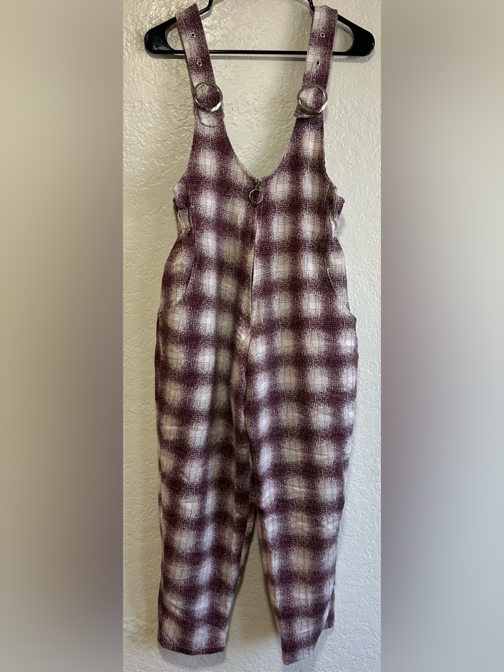 Plaid Purple and Cream One-Piece Overalls with Pockets